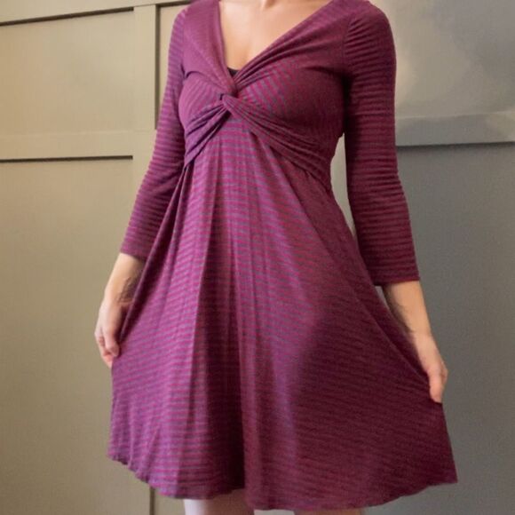 ANTHROPOLOGIE Lilka Striped Long Sleeve Twist Front Dress Size Small - Picture 4 of 11